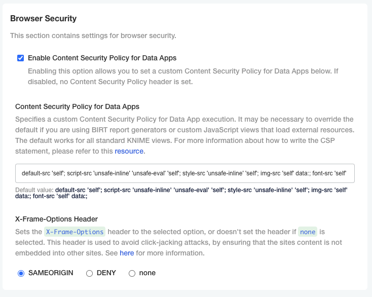 Browser security configuration