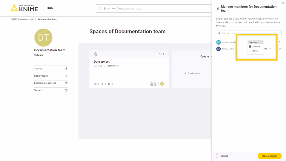 Manage team members roles