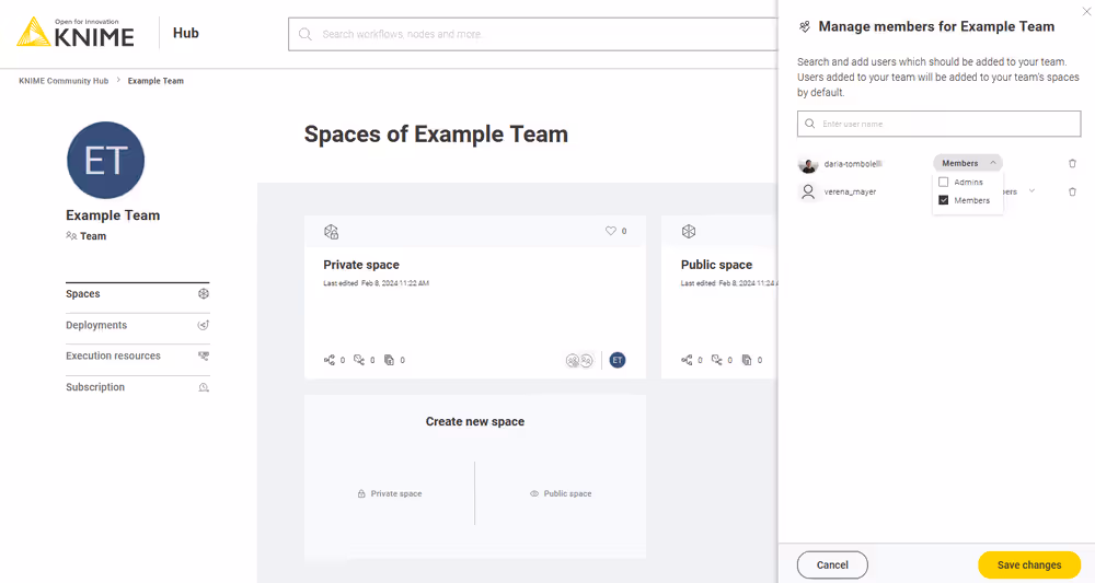 Manage team members roles