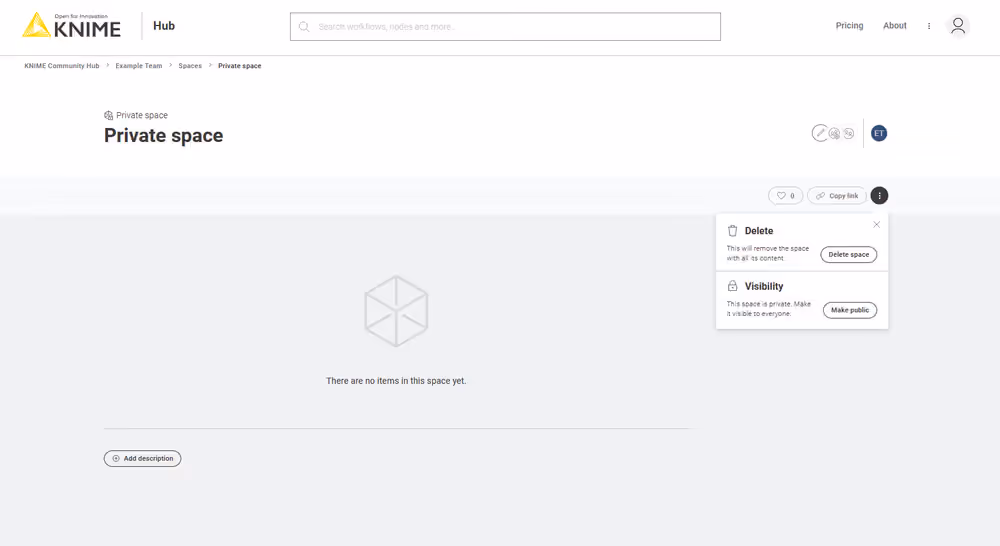 Change visibility or delete an existing team owned space