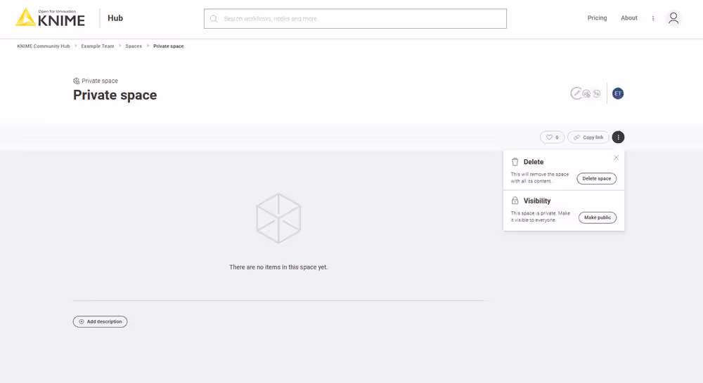 Change visibility or delete an existing team owned space