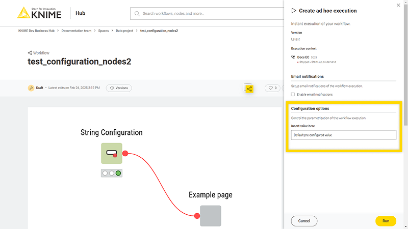 Configuration node parameters
