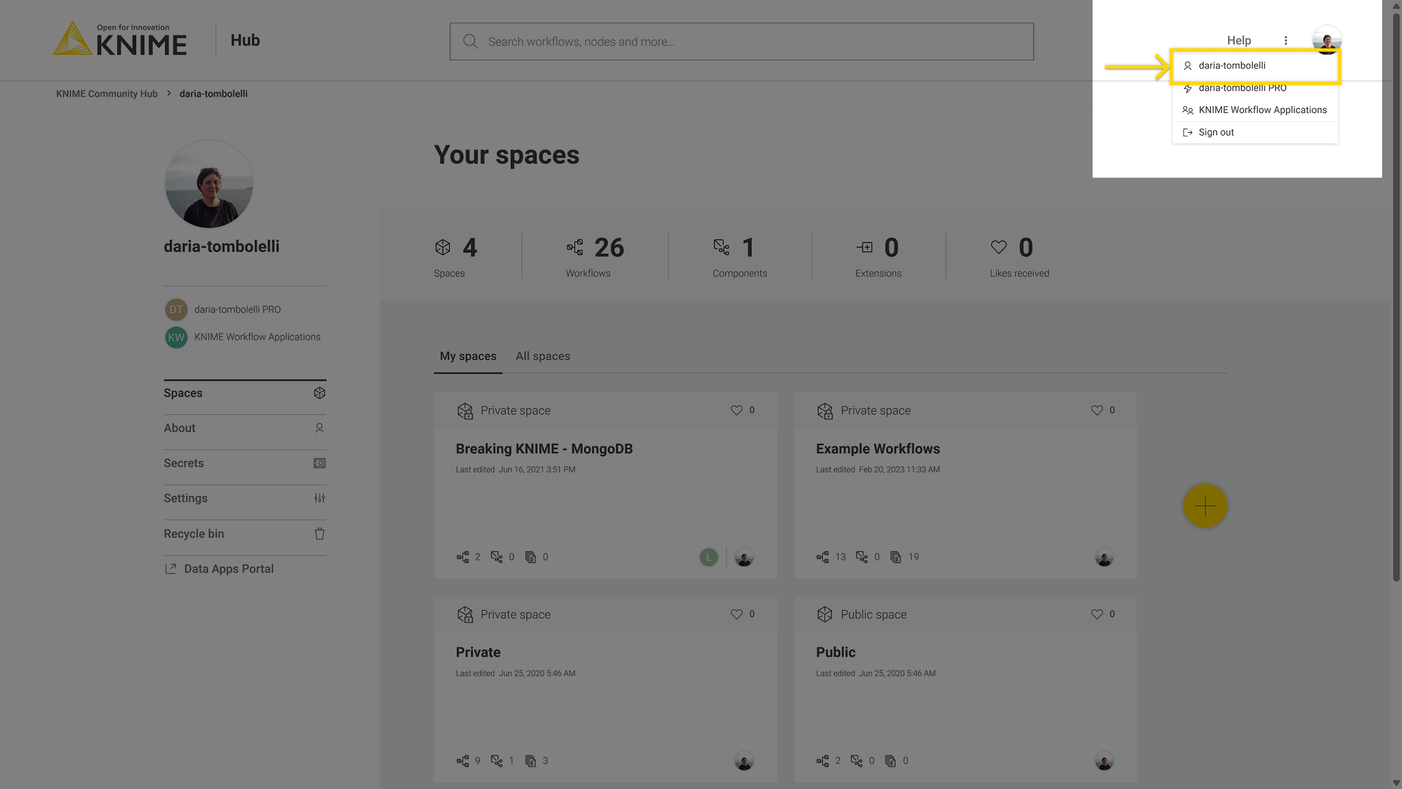 Personal profile page