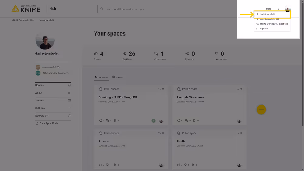 Personal profile page