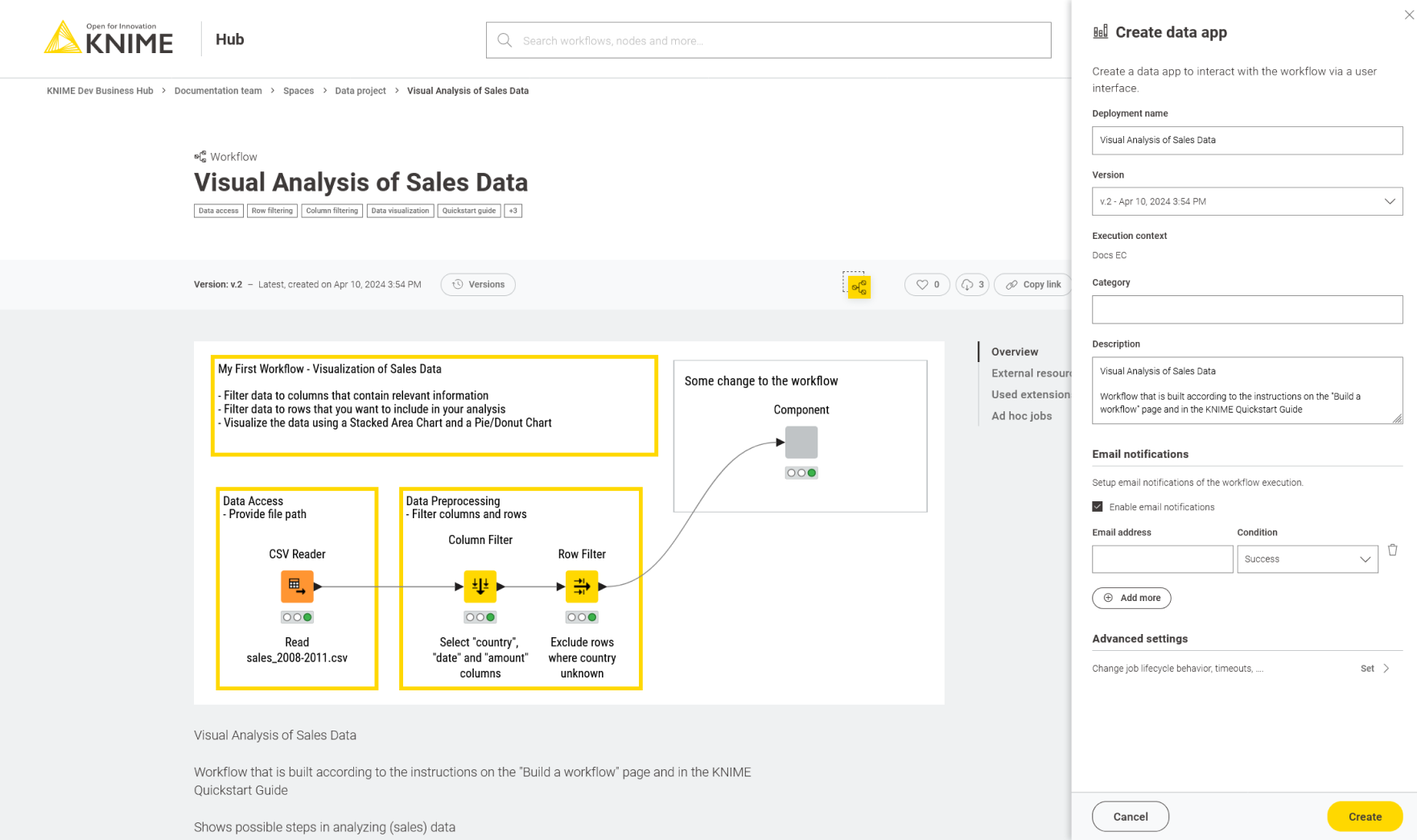 Create a data app deployment for a workflow on KNIME Hub