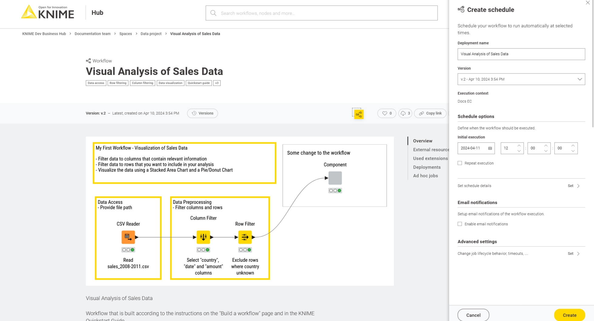 Create a schedule deployment for a workflow on KNIME Hub