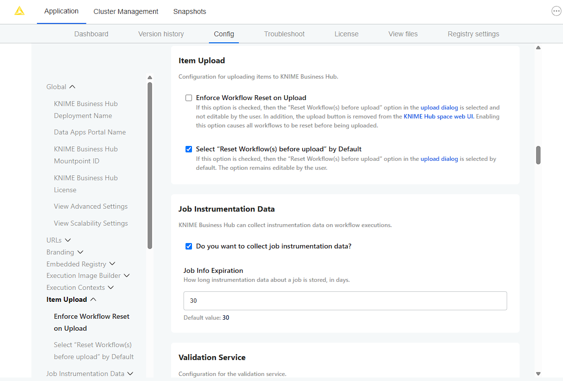 Default upload reset configuration