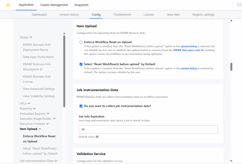 Default upload reset configuration