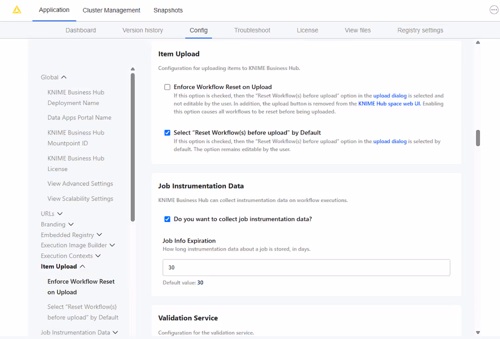 Default upload reset configuration