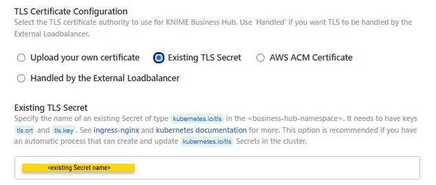 Existing TLS Secret