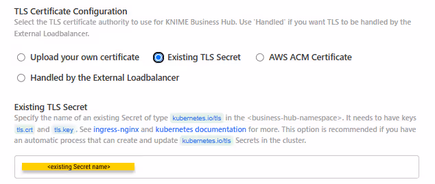 Existing TLS Secret