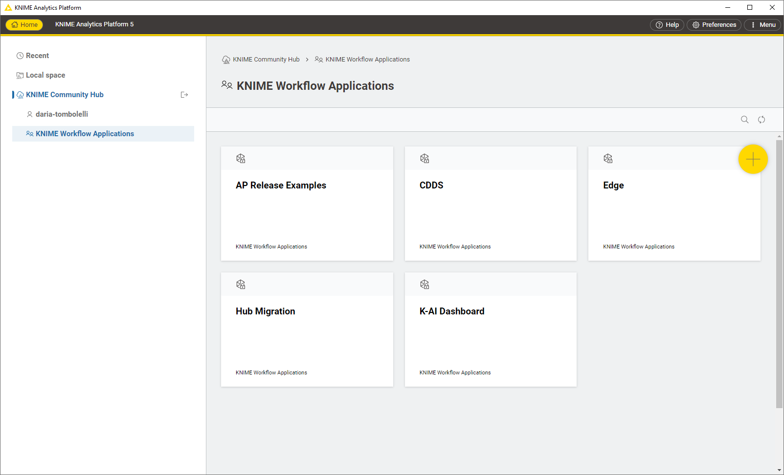 A user connected to KNIME Hub from KNIME Analytics Platform