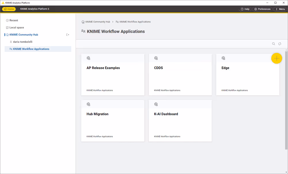 A user connected to KNIME Hub from KNIME Analytics Platform