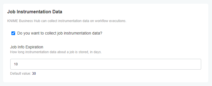 Job instrumentation data configuration
