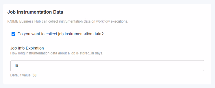 Job instrumentation data configuration