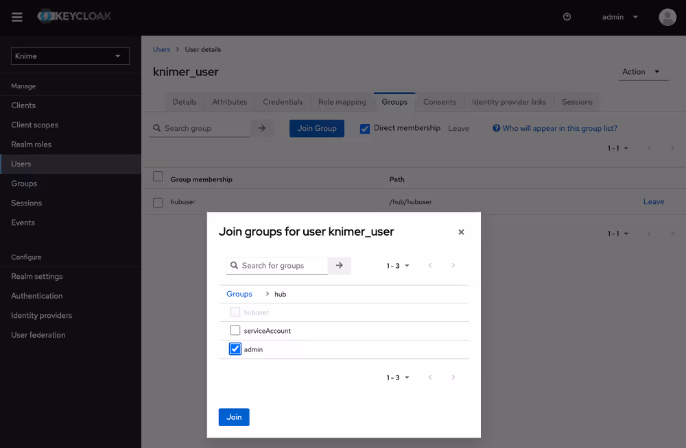 Making a user a Hub admin in Keycloak