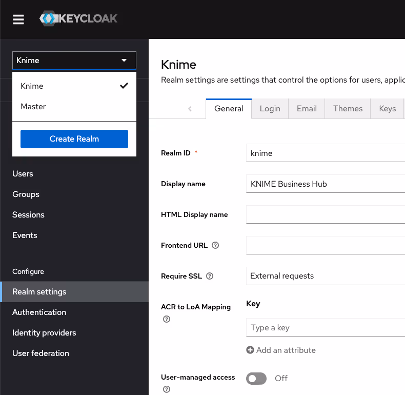 Select the Knime realm