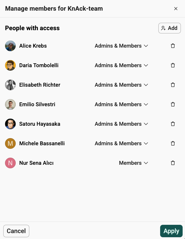 Manage members side panel