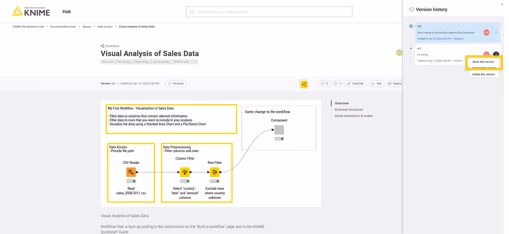Show the versions of a workflow