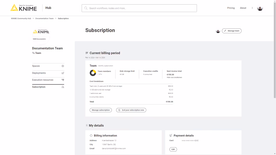 Subscription with execution contexts