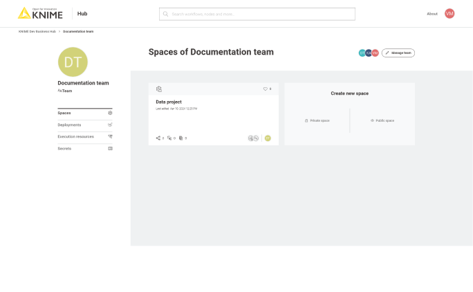 The team's profile page