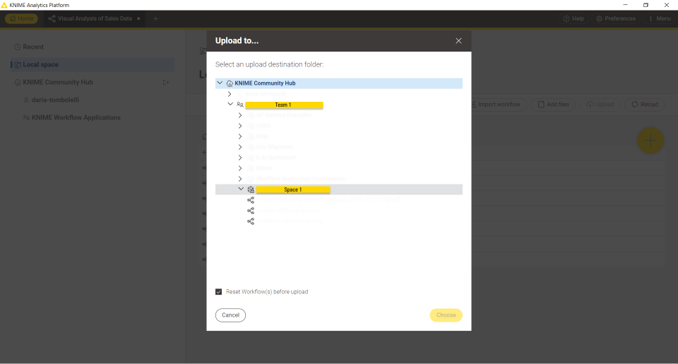 Upload a local item to your KNIME Community Hub team