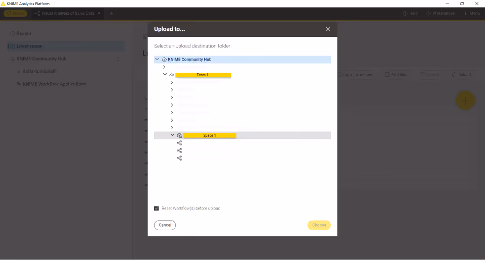 Upload a local item to your KNIME Community Hub team
