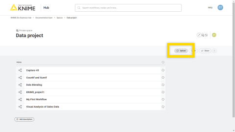 Upload a local item to KNIME Hub via web UI