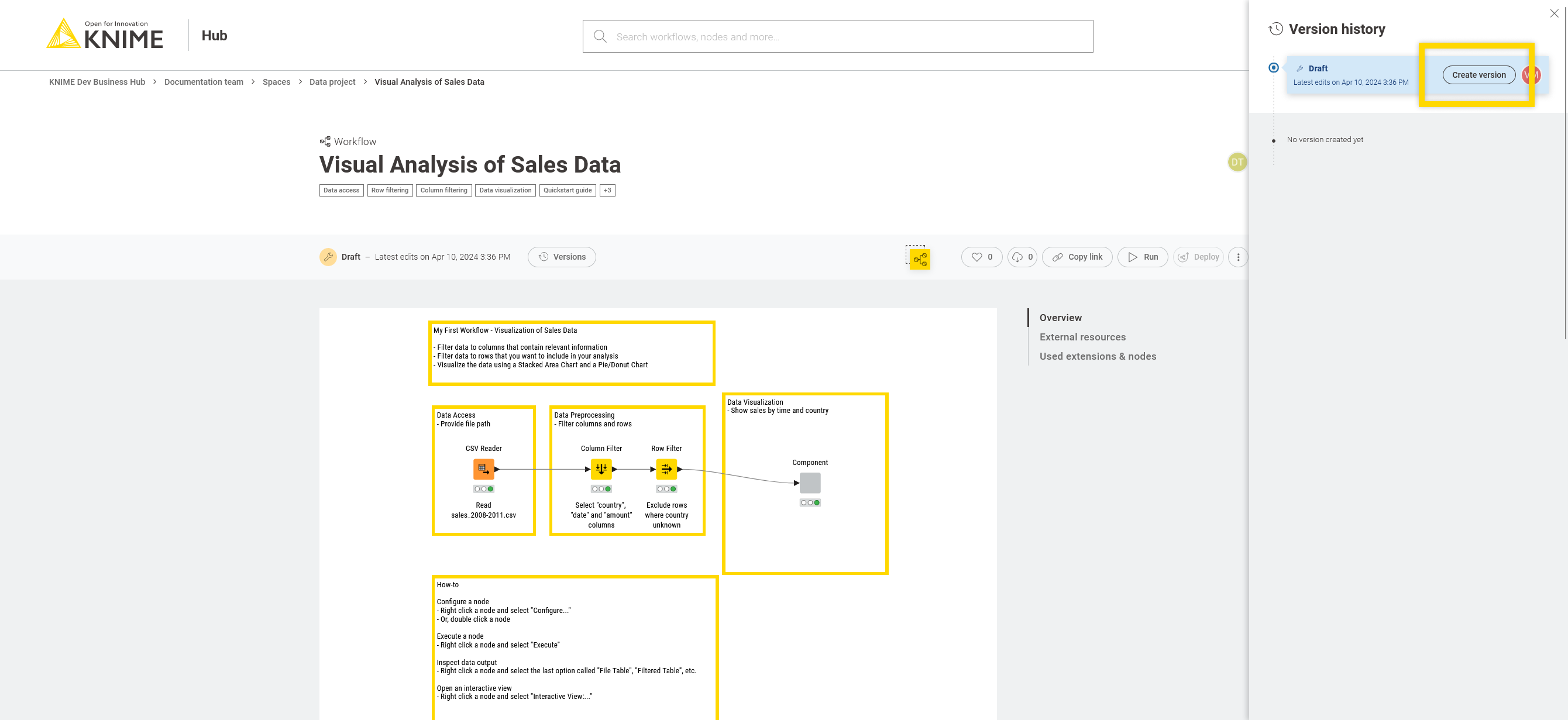 Versioning of a workflow