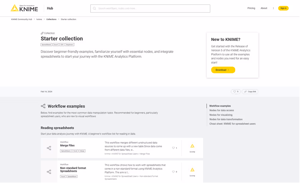 Example workflows in a collection on KNIME Hub