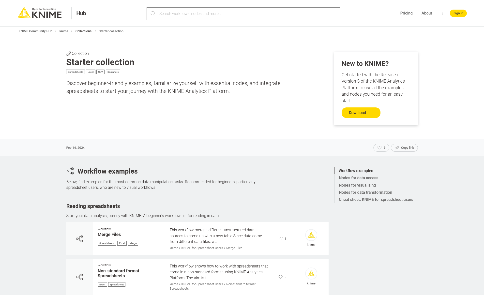 Example workflows in a collection on KNIME Hub