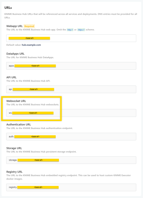 Websocket URL configuration