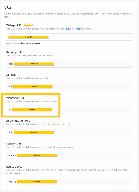 Websocket URL configuration