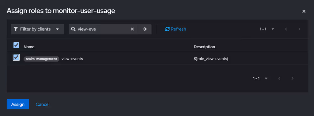 Assign the view-events role