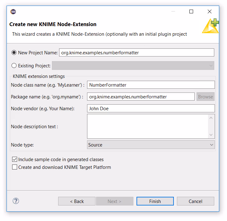 node wizard dialog