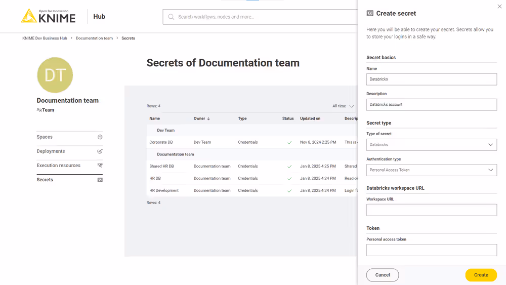 img secrets databricks personal access token