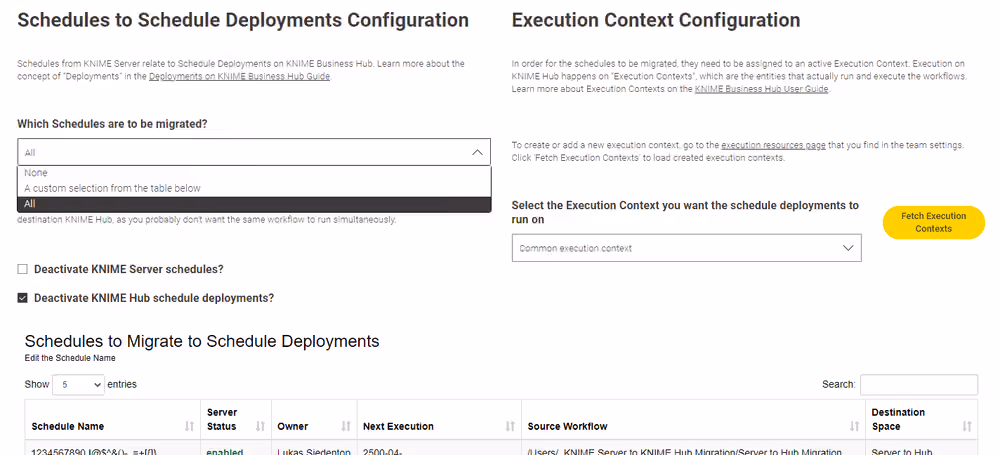 server to hubmigration workfow page3 schedules
