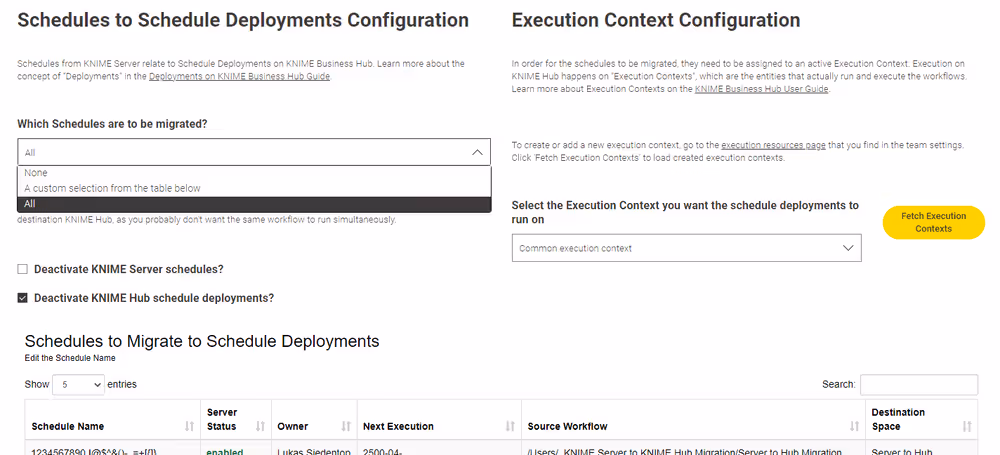 server to hubmigration workfow page3 schedules