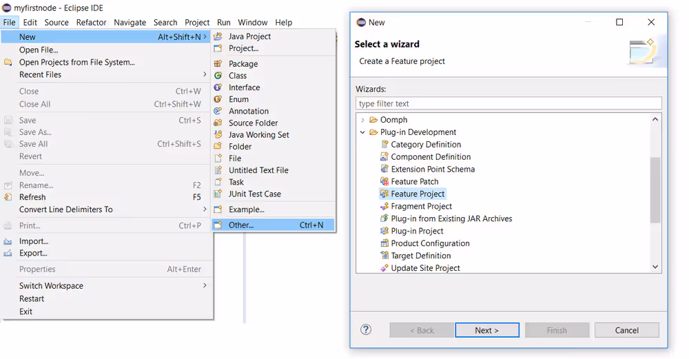 start feature wizard