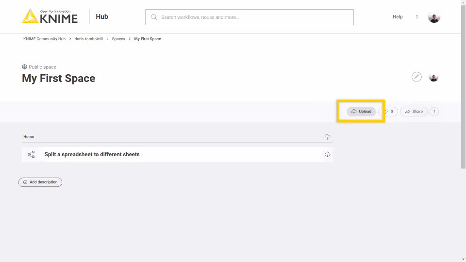 Upload a local item to KNIME Hub via web UI
