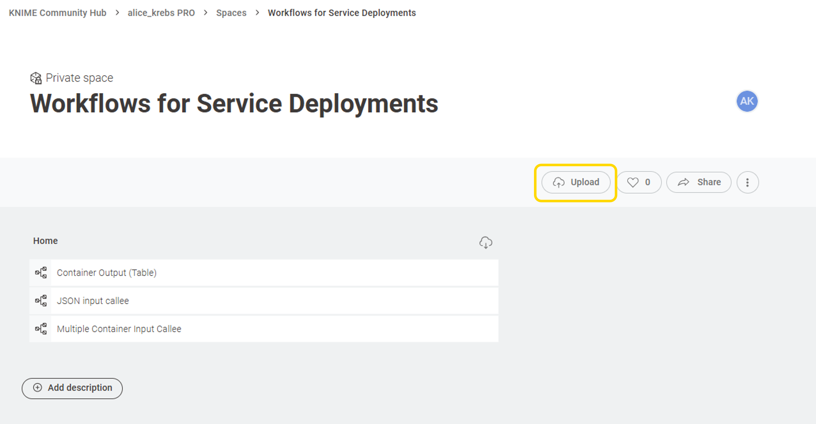 upload workflow from webpage