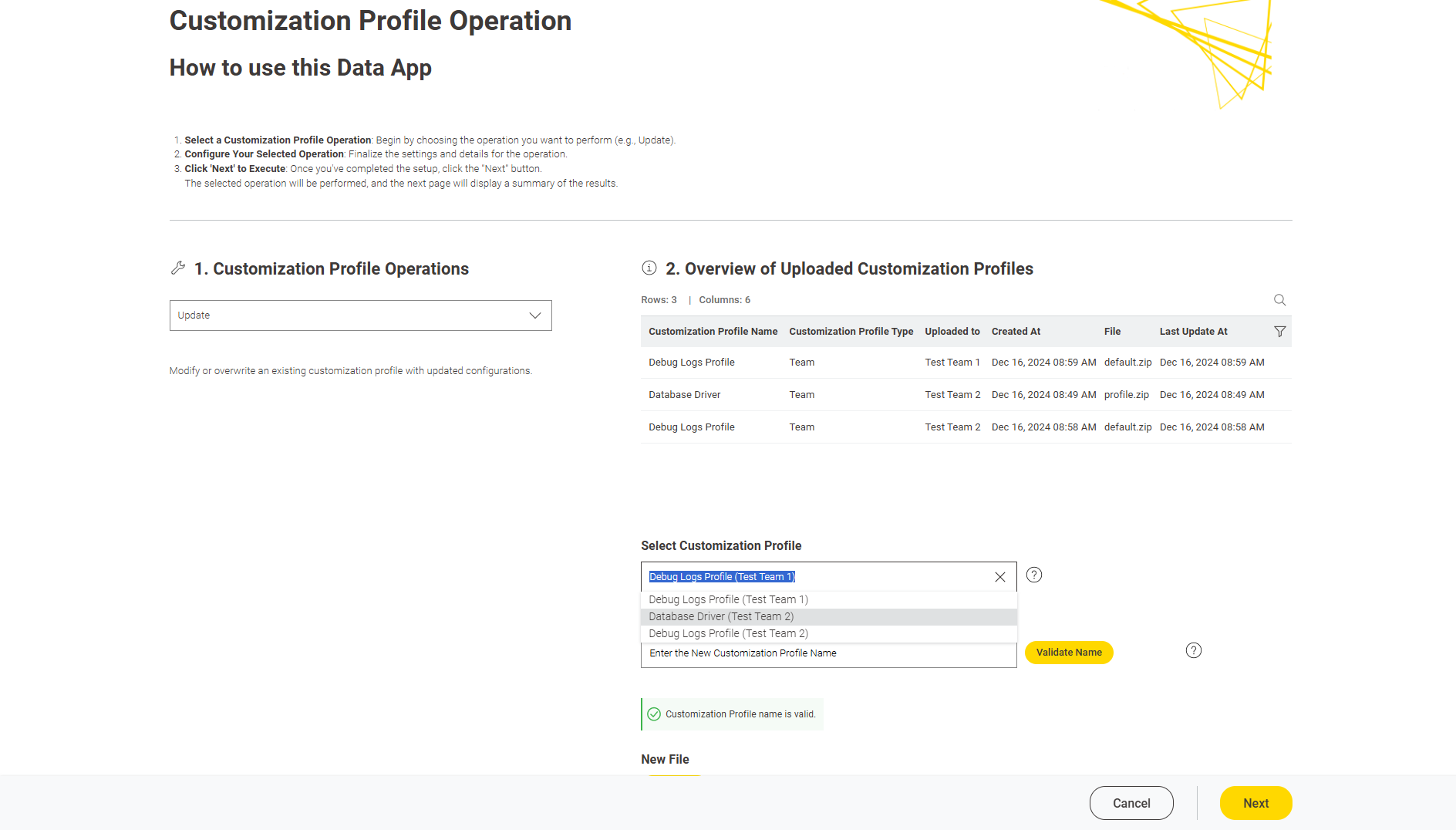 img customization profile update team admin selection