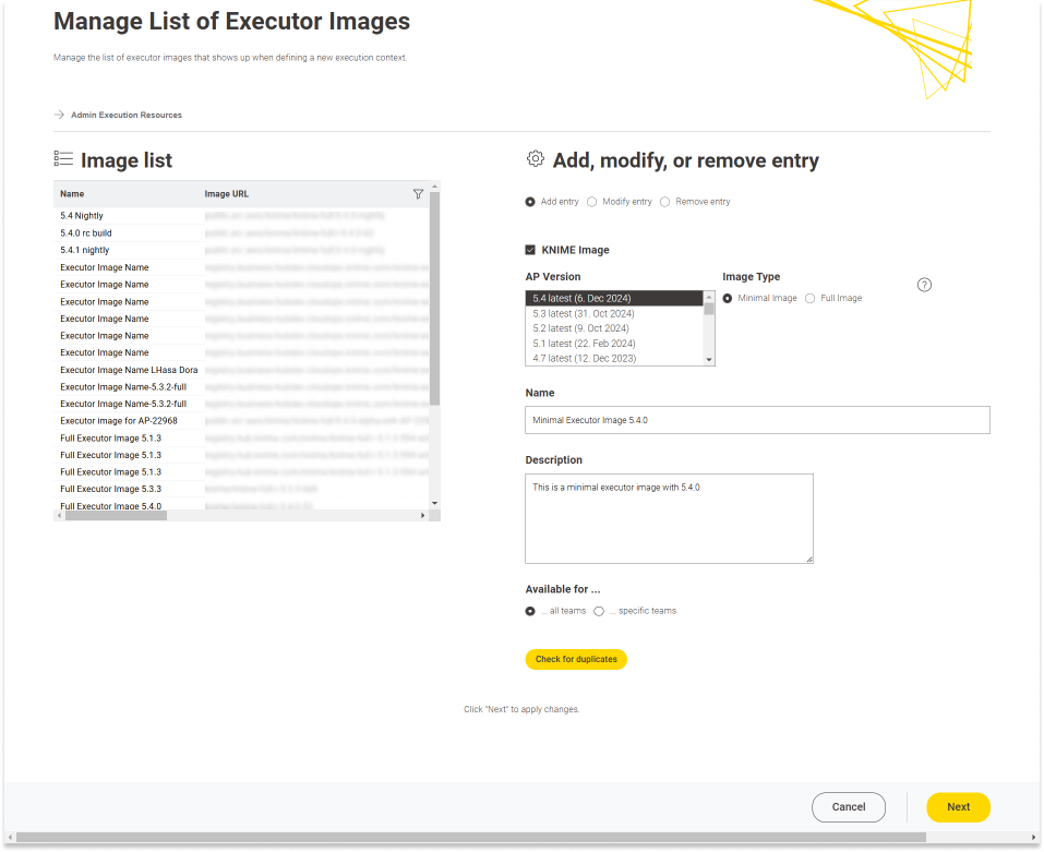 manage list executor images1