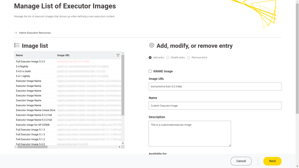 manage list executor images2