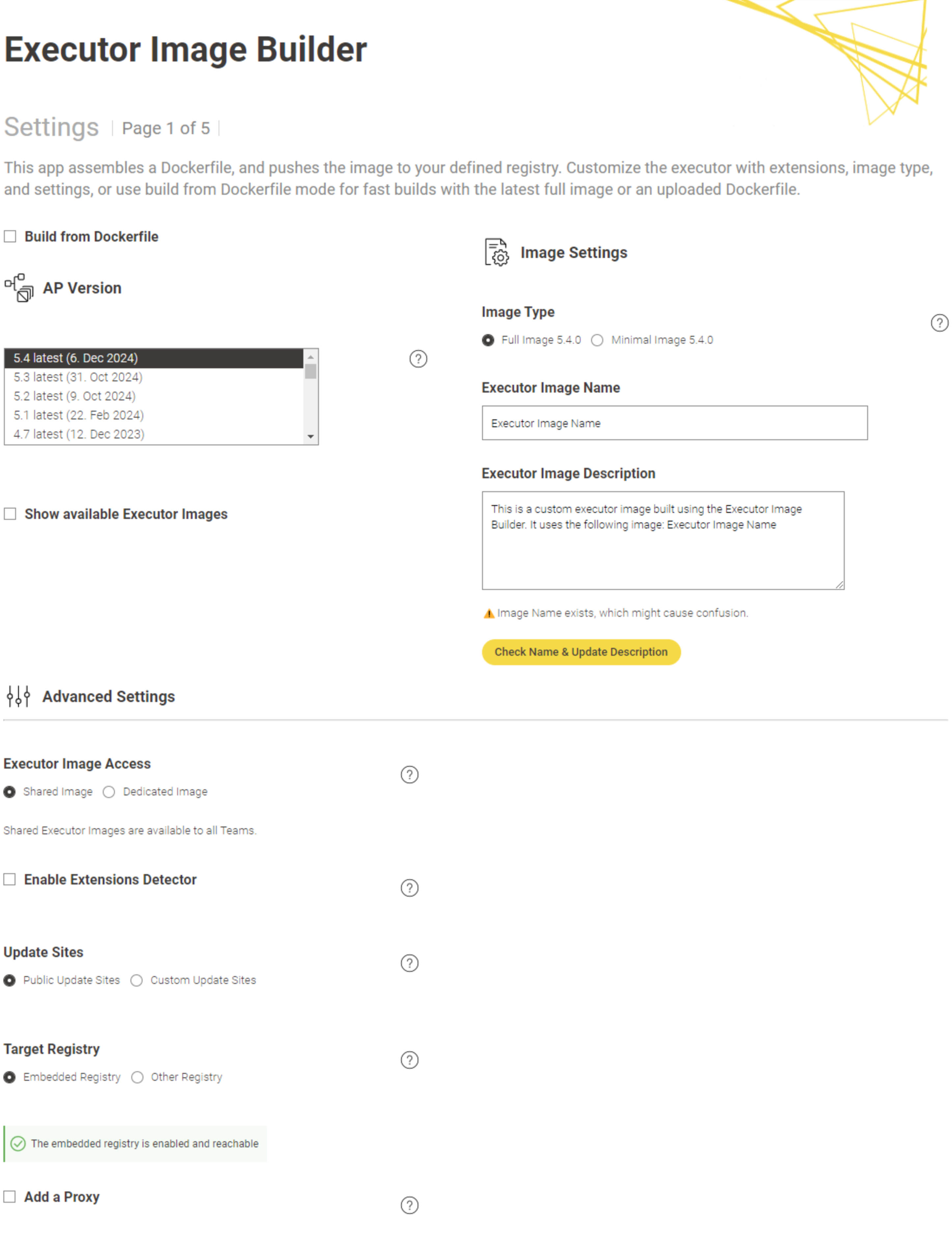 executor image builder data app page1