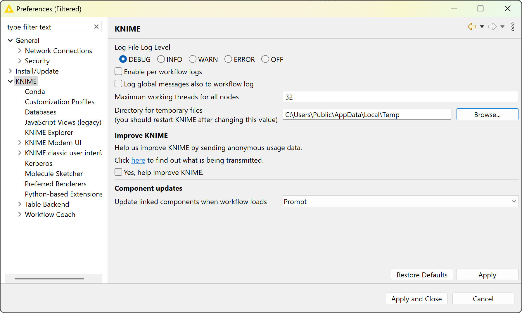 12 logging preferences