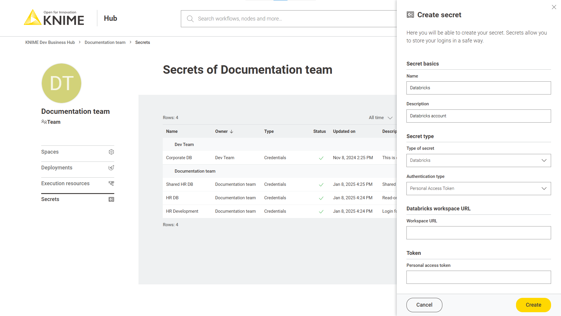 img secrets databricks personal access token