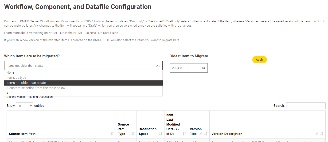 server to hubmigration workfow page3 items