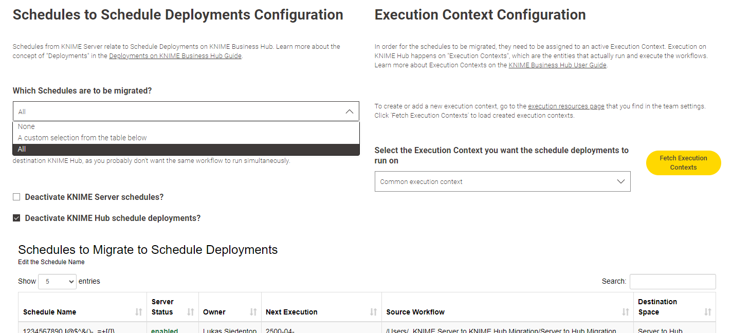 server to hubmigration workfow page3 schedules